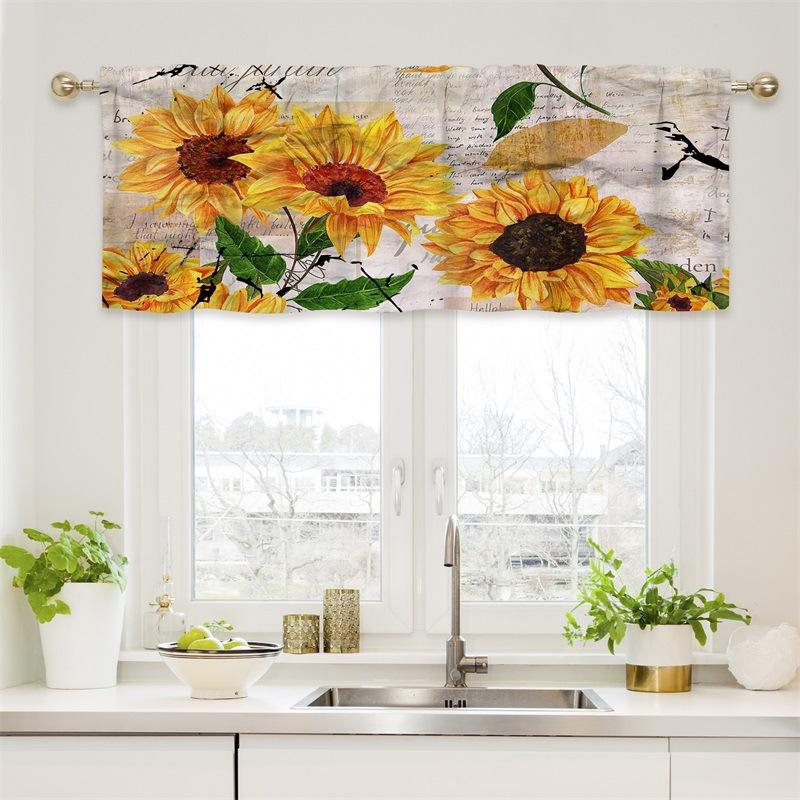 Curtain Valance, Wildflowers Spring Watercolor Flower Floral Print Plants Short Rod Pocket Window Treatment for Living Room, Bedroom, Kitchen,Bathroom