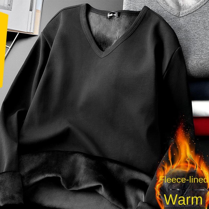 Термобелье для мужчин, верхняя часть, плотная терморубашка, длинный рукав, толстая рубашка, мягкий плюшевый пуловер, теплая футболка