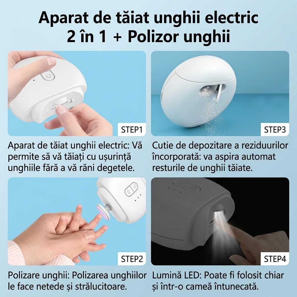 Electric Nail Trimmer LED Light 2 Speeds USB Rechargeable Magnetic Cap Dust Collection Safe Baby Kids Elderly