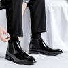 Men Fashion Chelsea Boots Patent Leather Shoes Business Wedding Dress Pointed Toe Cowboy Ankle Boot Black Trendy Short Botas Man