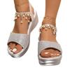 Новые женские туфли с открытым носком женские сандалии модные повседневные сандалии с бисером женские летние сандалии больших размеров на танкетке