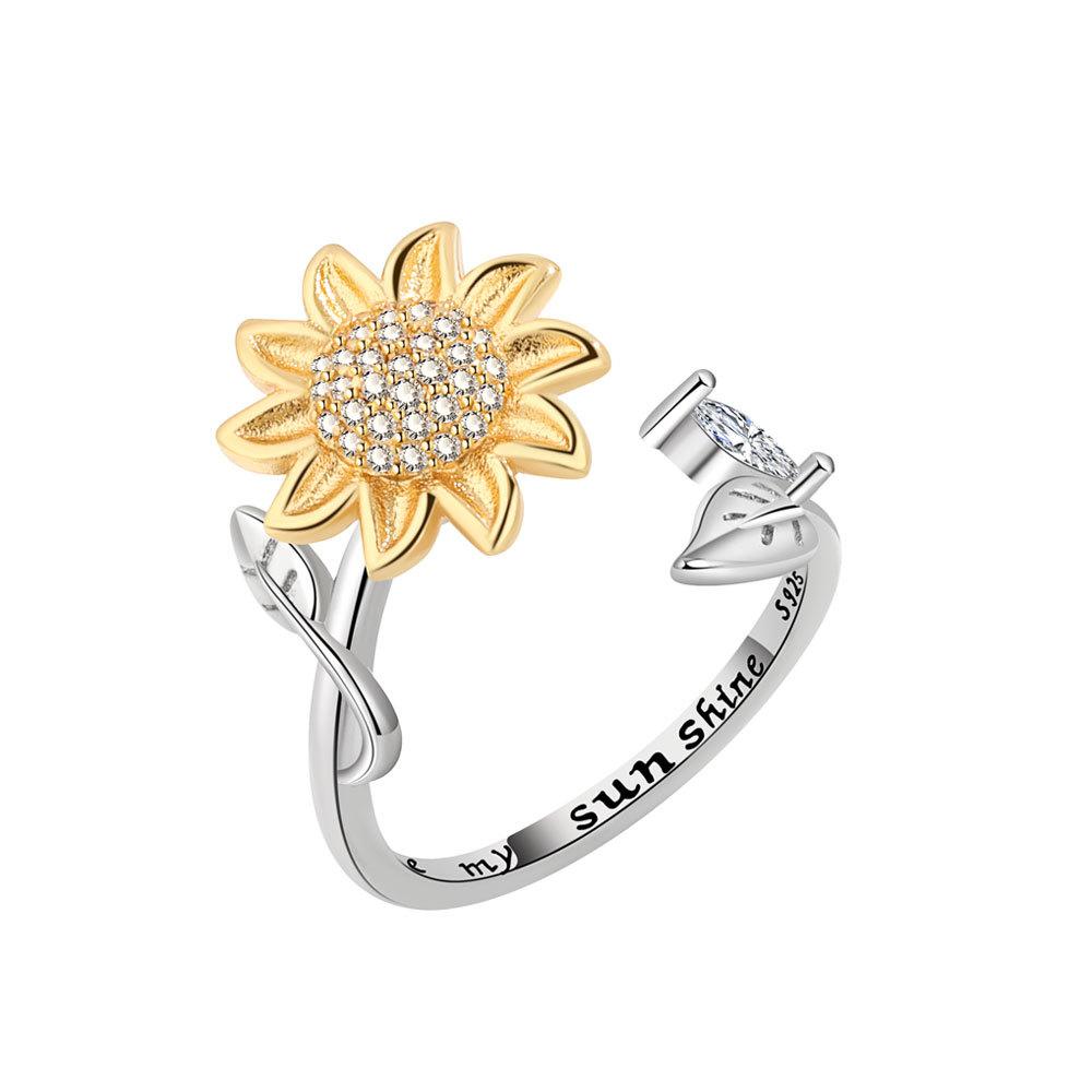 Women Adjustable Rotating Open Ring With Zircon Anxiety Relief Stress Reducing Jewelry For Calming