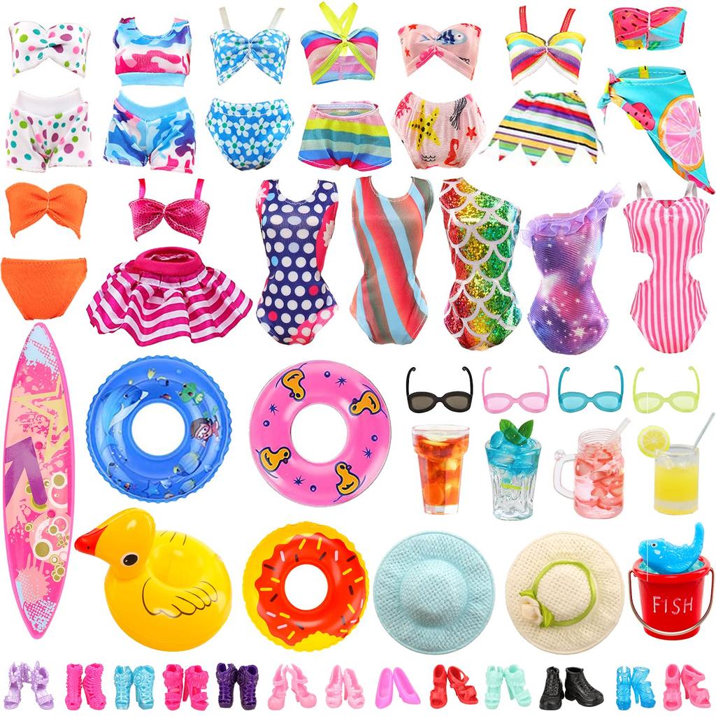 Barwawa 30cm Doll Clothes and Accessories 31 Sets 10 Swimsuits 4 Sunglasses 2 Floats 10 Shoes 5 Accessories = + + + +