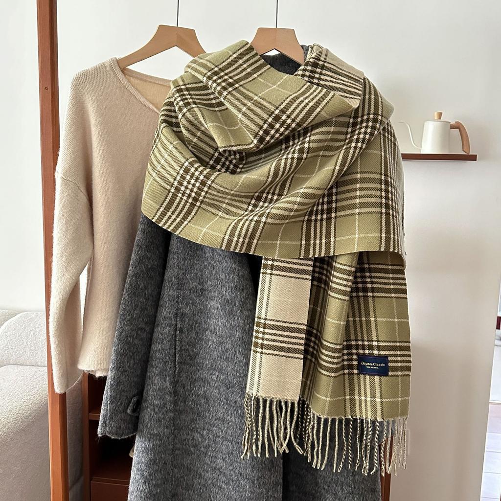 Korean Style Double Sided Plaid Scarf for Autumn and Winter Couples and Students Versatile Scarf Japanese Style Sweet Thickened Warm Shawl