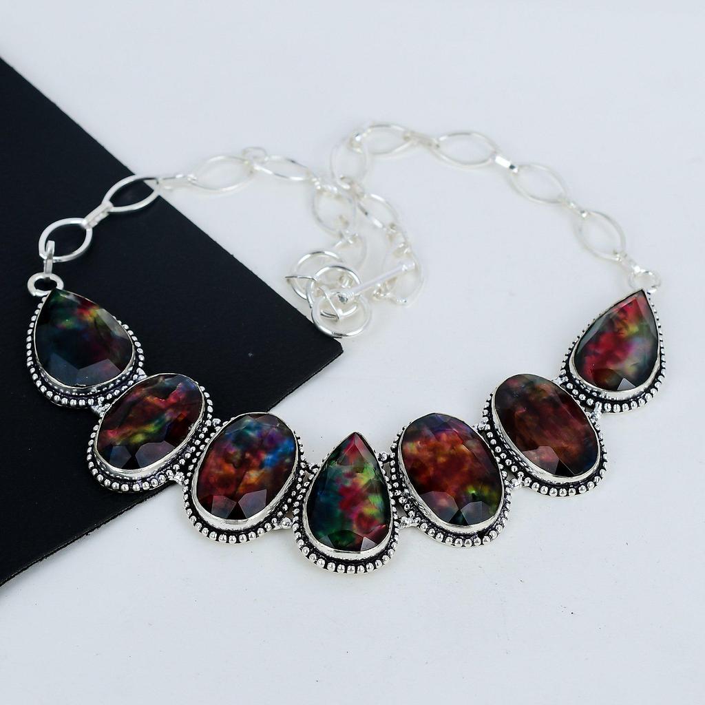 Beautiful Ammolite Gemstone Handmade 925 Sterling Silver Necklace, Ammolite Silver Necklace For Wife, Unisex Necklace, Thanksgiving Gift