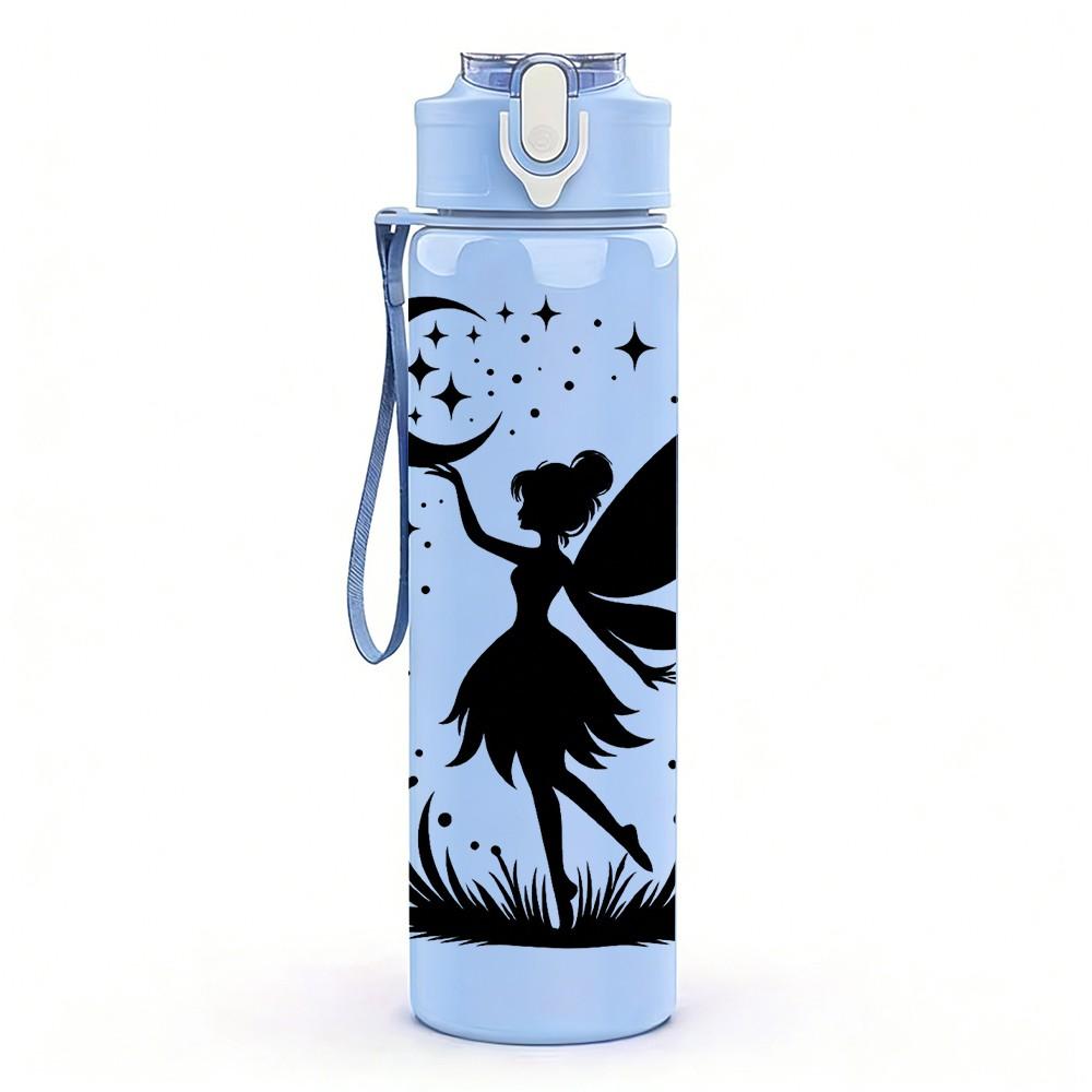 1PC Moon Night Fairy Silhouette Print 750ml Color Plastic Sports Water Bottle Leakproof Flip Straw Lid Suitable for Sports Office Home Use