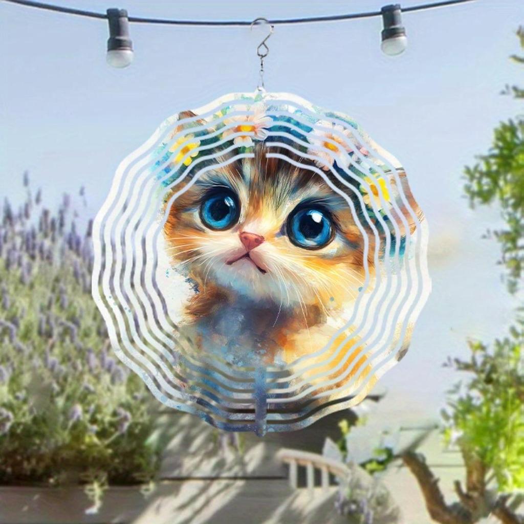10 Inch Hanging Cat Wind Spinner Whimsical Garden Decor with 360 Hook Vibrant Cat Design for Outdoor Patio Yard Spring Summer Gift for Cat Lovers