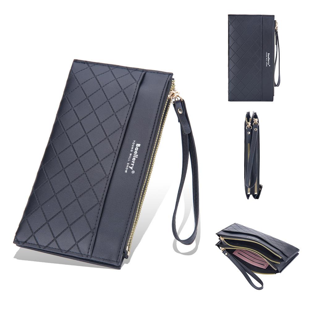 Baellerry Women's Long Purse Multifunctional Wallet Multi-card Slots Billfold Double Zipper Clutch Bag Pu Leather Cell Phone Bag