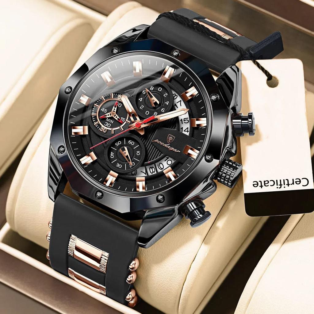 Men's Multifunctional Three Eye Chronograph Calendar Watch Multi Functional Waterproof Luminous Dial Student Fashion Sports Quartz Watch