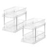 2 Pack Clear Bathroom Organizers 2 Tier Pull Out Multi Purpose Plastic Drawer Storage for Under Sink Kitchen