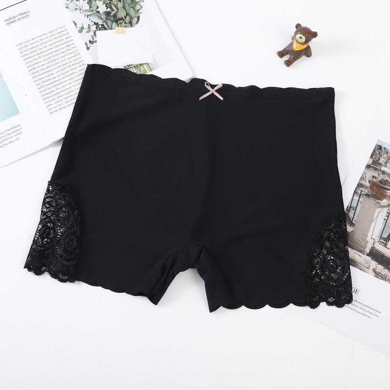 Sexy Lace Edge Ladies Ice Silk Solid Color Smooth Boxer Pants Seamless Elastic Large Size Women's Anti-skid Safety Pants EMA