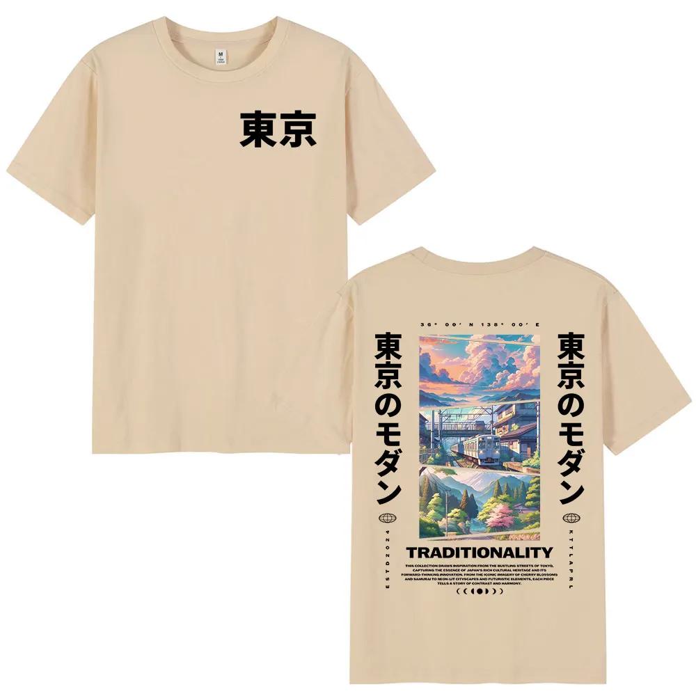 Japanese Tokyo Cherry Blossoms T Shirts Unisex Women Clothing Short Sleeve Cotton T Shirt Fashion Harajuku Tshirt Streetwear