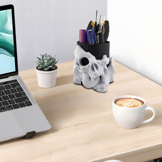 Подставка для ручек в виде черепа, держатель для кистей для макияжа, держатель для хранения в ванной, органайзер для стола в виде скелета для ключей, косметических инструментов, украшения на Хэллоуин