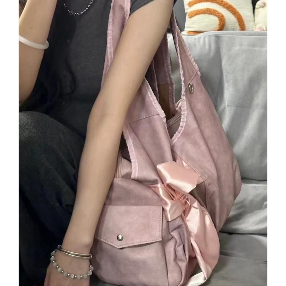 Сумка-тоут Harajuku большой емкости для женщин Fairycore Aesthetic Bow Chic Grey Handbag Женская винтажная симпатичная сумка через плечо