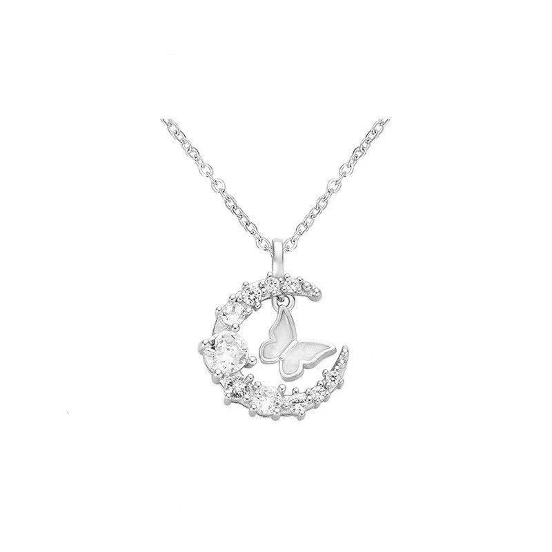 Moon Glitter Butterfly Collarbone Necklace Elegant Jewelry Gift for Women Best Friend Simple Versatile