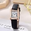 Шикарные ретро-квадратные женские классические кварцевые часы с кожаным ремешком - Модные и стильные для студентов