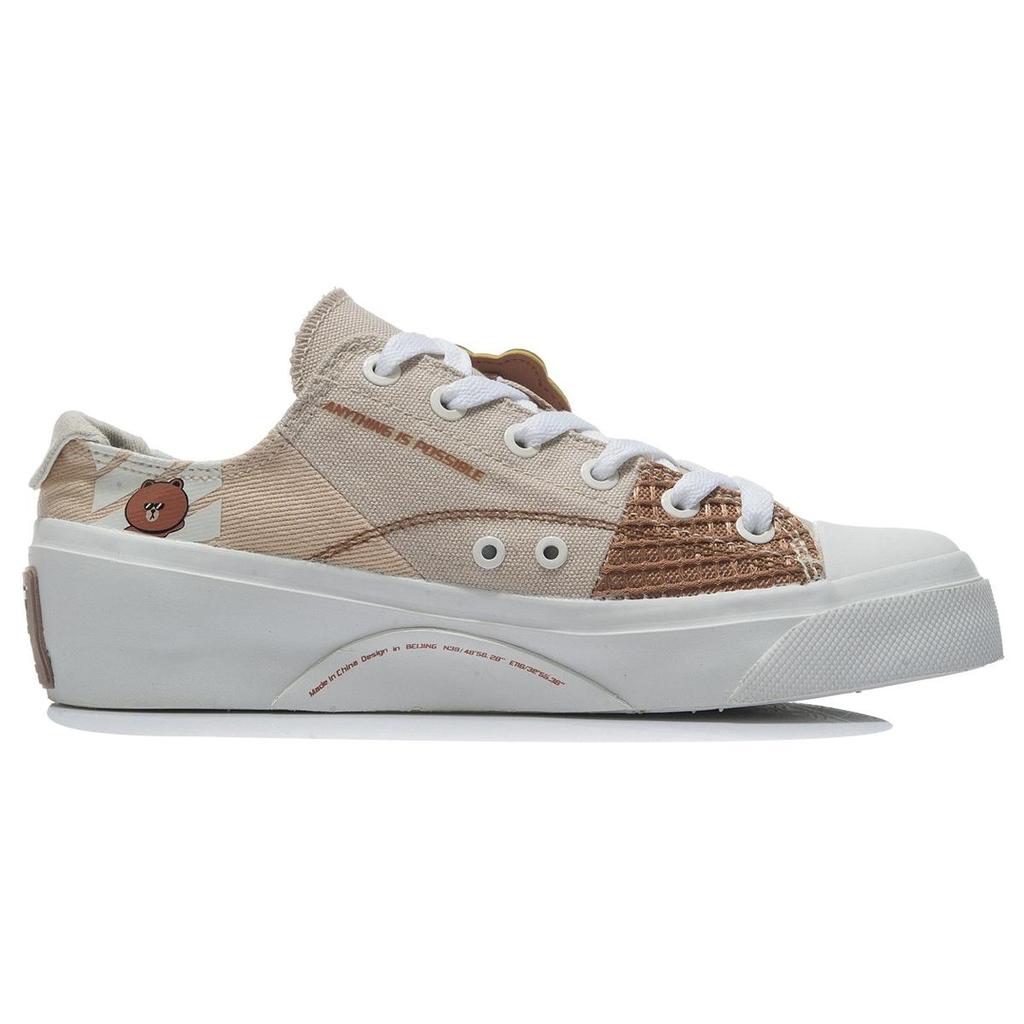 LINE FRIENDS X Li Ning Кеды для скейтборда Женские Низкие Icy Sand Brown/Oat Gray AGCR280-1