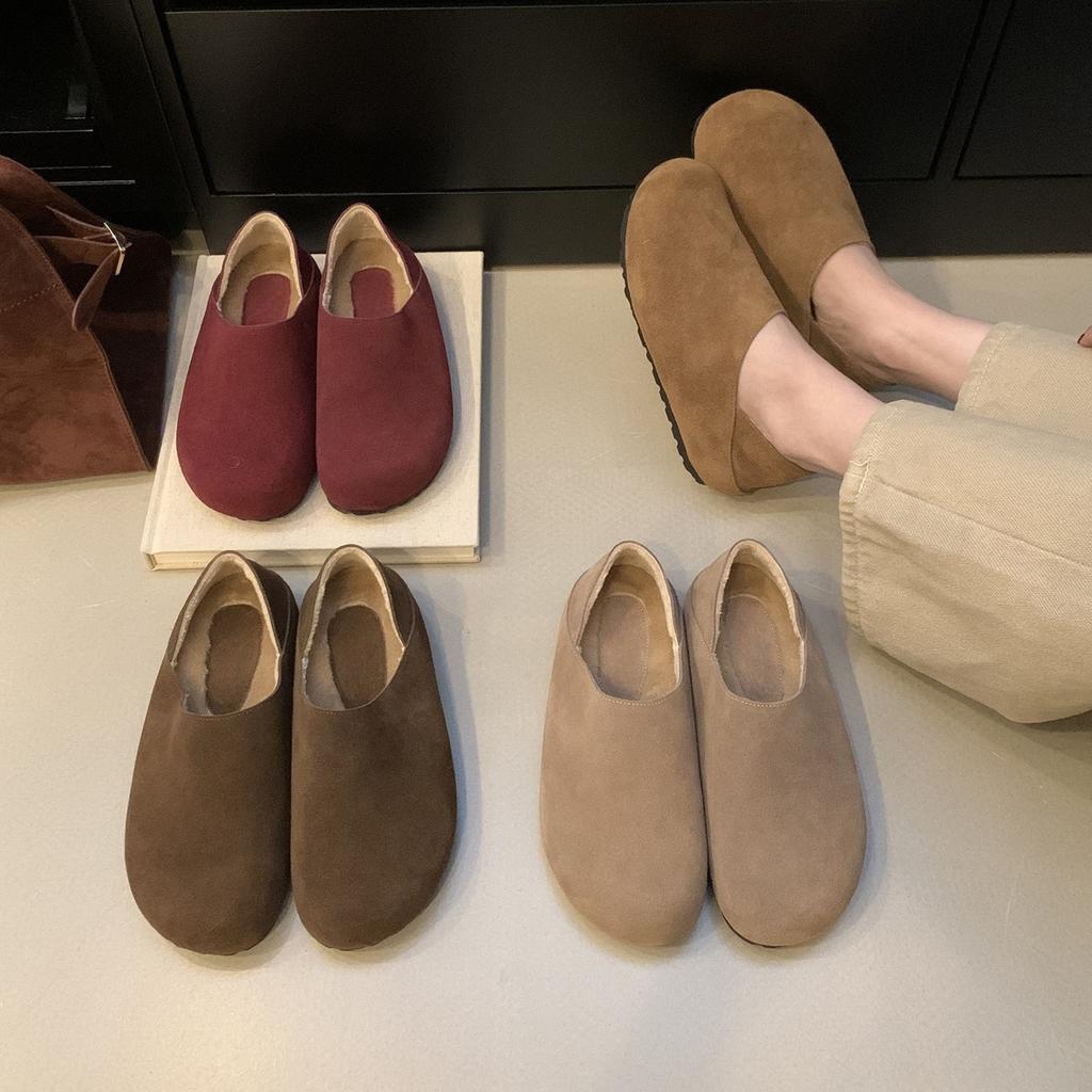 Туфли женские бархатные туфли Doudou осенью 2025 года новые большие уродливые милые туфли ретро две носят ленивые туфли