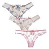 White Fang Floral TT245S3 of Women's T-Back See-Through Panties, 3-Piece Set, Underwear, Lingerie, (Set 3, Large)