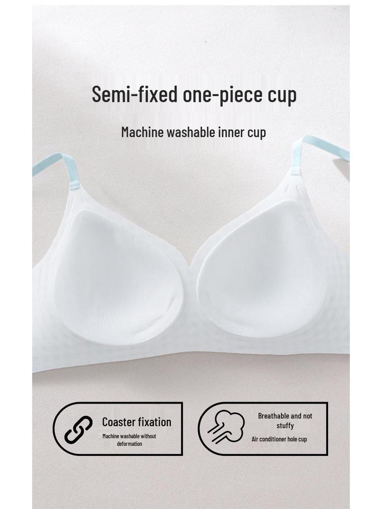 Women's Summer Thin Ice Silk Seamless Bra - Cool, Breathable, Side Support, Fixed Cup, Small Chest Gathering, Soft Comfort