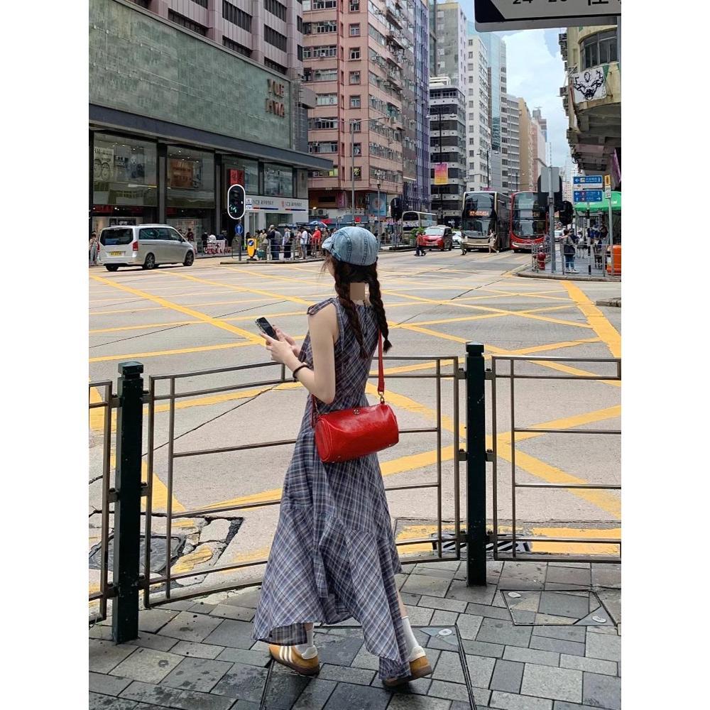 Клетчатое платье-жилет без рукавов, детское летнее новое, в зарубежном стиле, для маленького мужчины, с высоким чувством, нерегулярное длинное платье