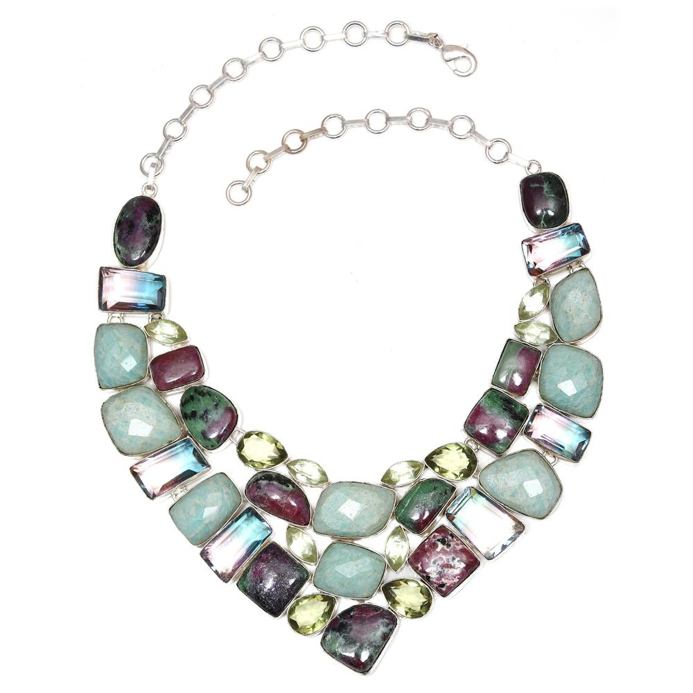 Комплект украшений из амазонита, яшмы, рубина, цоизита, ожерелье 16-18 дюймов