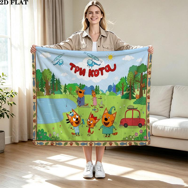 Cartoon Kid-E-Cats Print Flannel Blanket High Quality Warm Comfortable Cover for All Seasons Perfect for Gifts Home Decor
