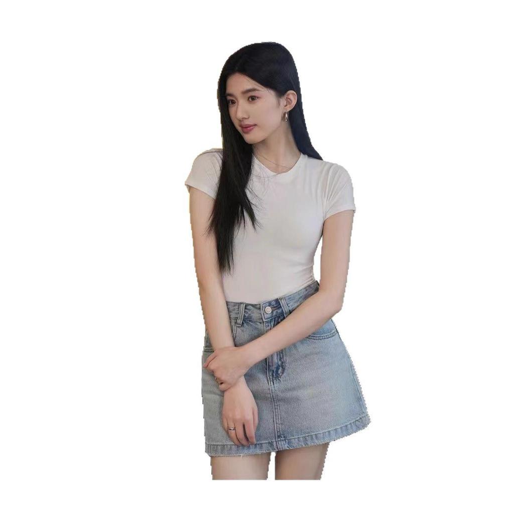 2025 Summer Korean Style Solid Slim Fit Short Sleeve Women's T-Shirt