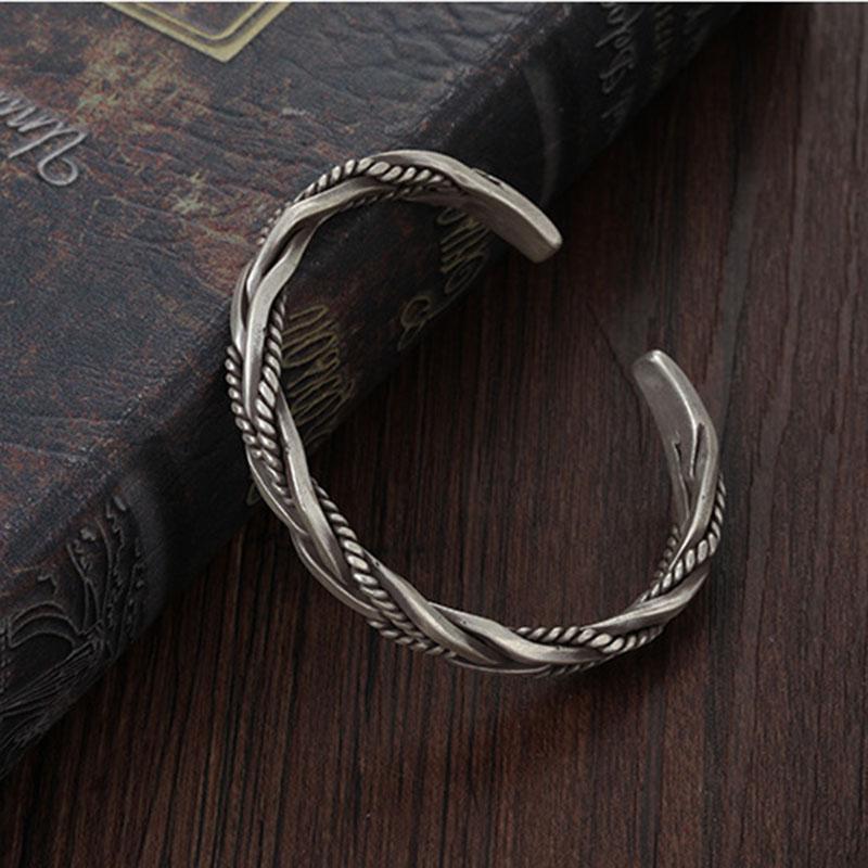 XIYANIKE Men Thai Silver Twisted Woven Opening Bracelets Bangle Neutral Retro Original Handmade Exquisite Jewelry Unique Gift