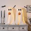 Halloween Lighted White Ghost Spooky LED Light-Up Velvet Cloth Ghost with Pumpkin for Holiday Home Kitchen Fireplace Tabletop Decor