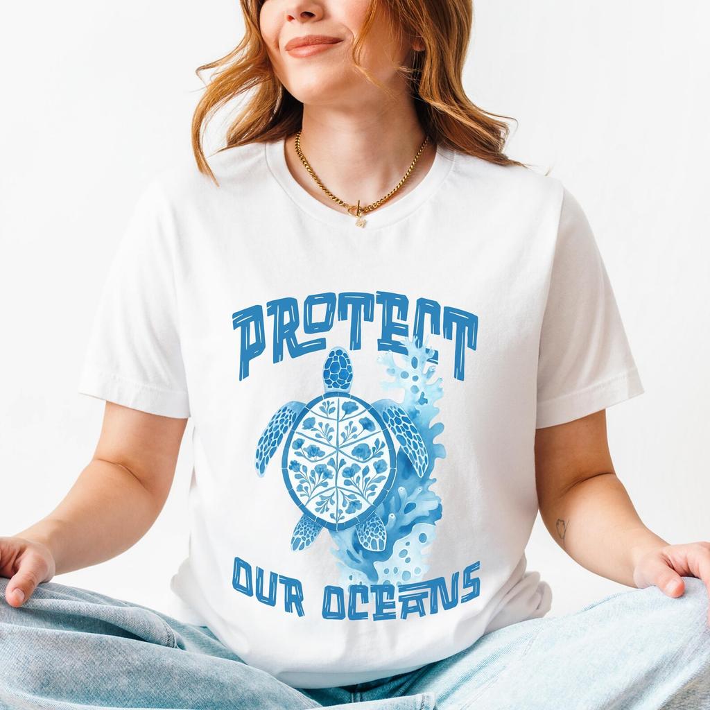 Protect Our Oceans Shirt, Save The Turtles TShirt, Salted Granola Tee, Ocean Animal Shirt, Ocean Lover Gift, Chinsoiserie Turtles Shirt