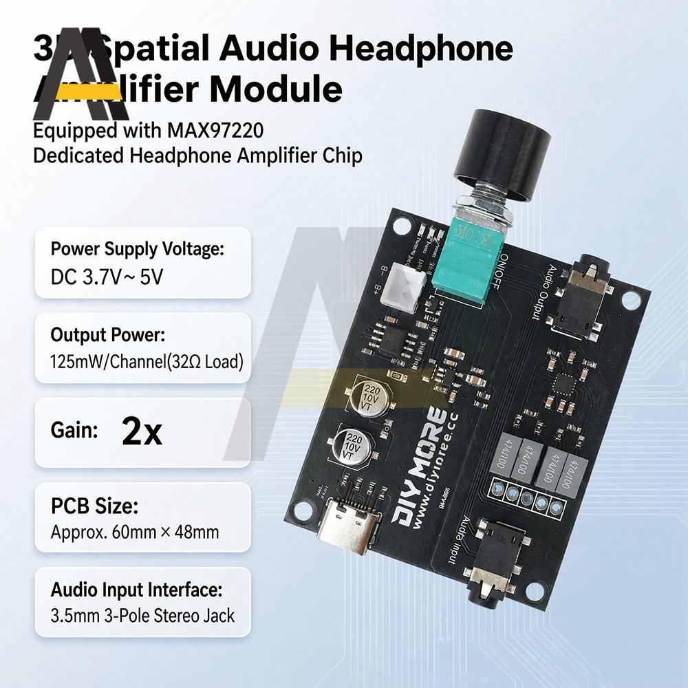 MAX97220 Stereo Headphone Amplifier Module DC 3.7V-5V High Fidelity Audio Board with Type-C Dual Power for DIY Portable Devices