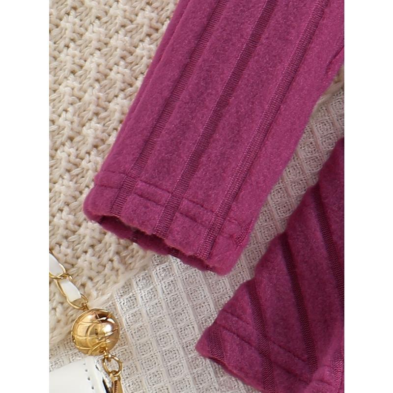 Шикарный комплект для девочек: платье с длинным рукавом и бантом и брюки - Уютная флисовая подкладка, однотонный, машинная стирка - Идеально для осени/зимы, идеально для улицы