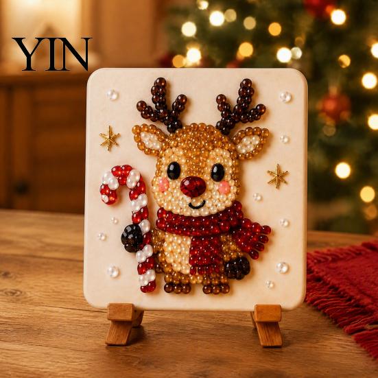 Unique Wall Decoration Christmas Mosaic Art Kit, DIY Sea Glass Santa Kit Reindeer Artwork Craft for Home Decor, Handmade Gift Stained Style