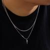 2pcs/Set Punk Style Stainless Steel Metal Rivet Pendant Thin Snake Chain Necklace for Men Color Cuban Link Chain Choker