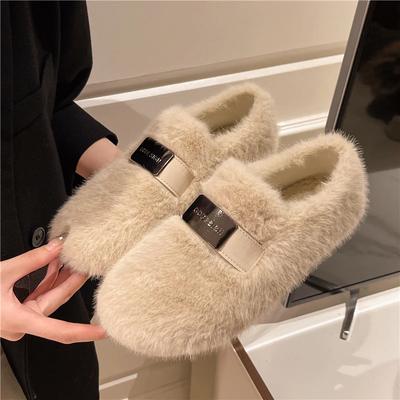 Модные женские туфли на плоской подошве с круглым носком, плюшевый верх и подкладка с металлическими украшениями, женские туфли One Kick Outdoor Fashion Flats Sweet 2024