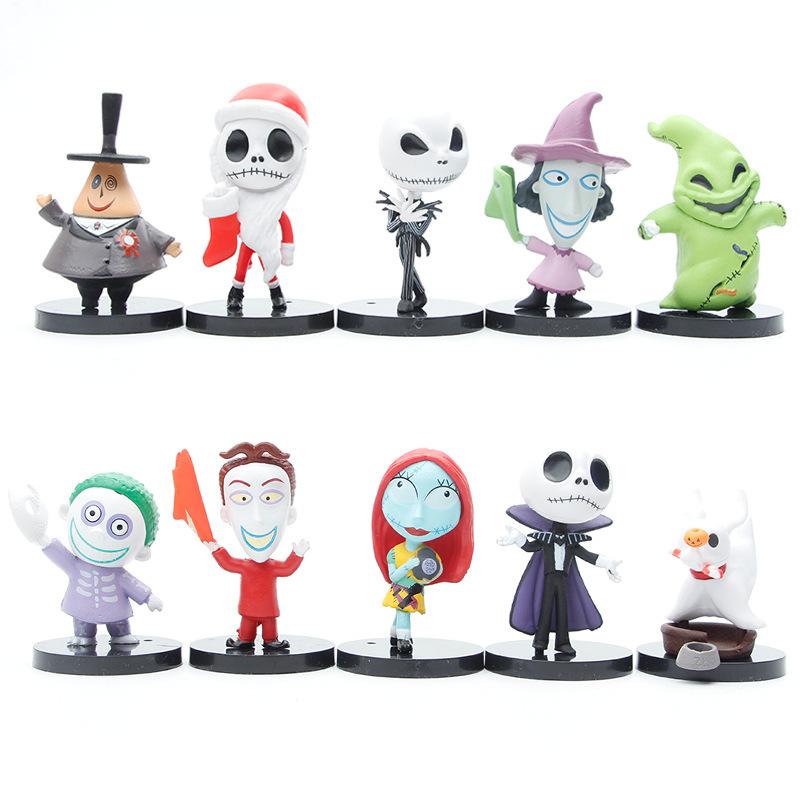 6pcs/10pcs Nightmare Before Christmas Jack Jack Skellington / Freddy Krueger Bobble Head PVC Action Figure Doll Collection Toy