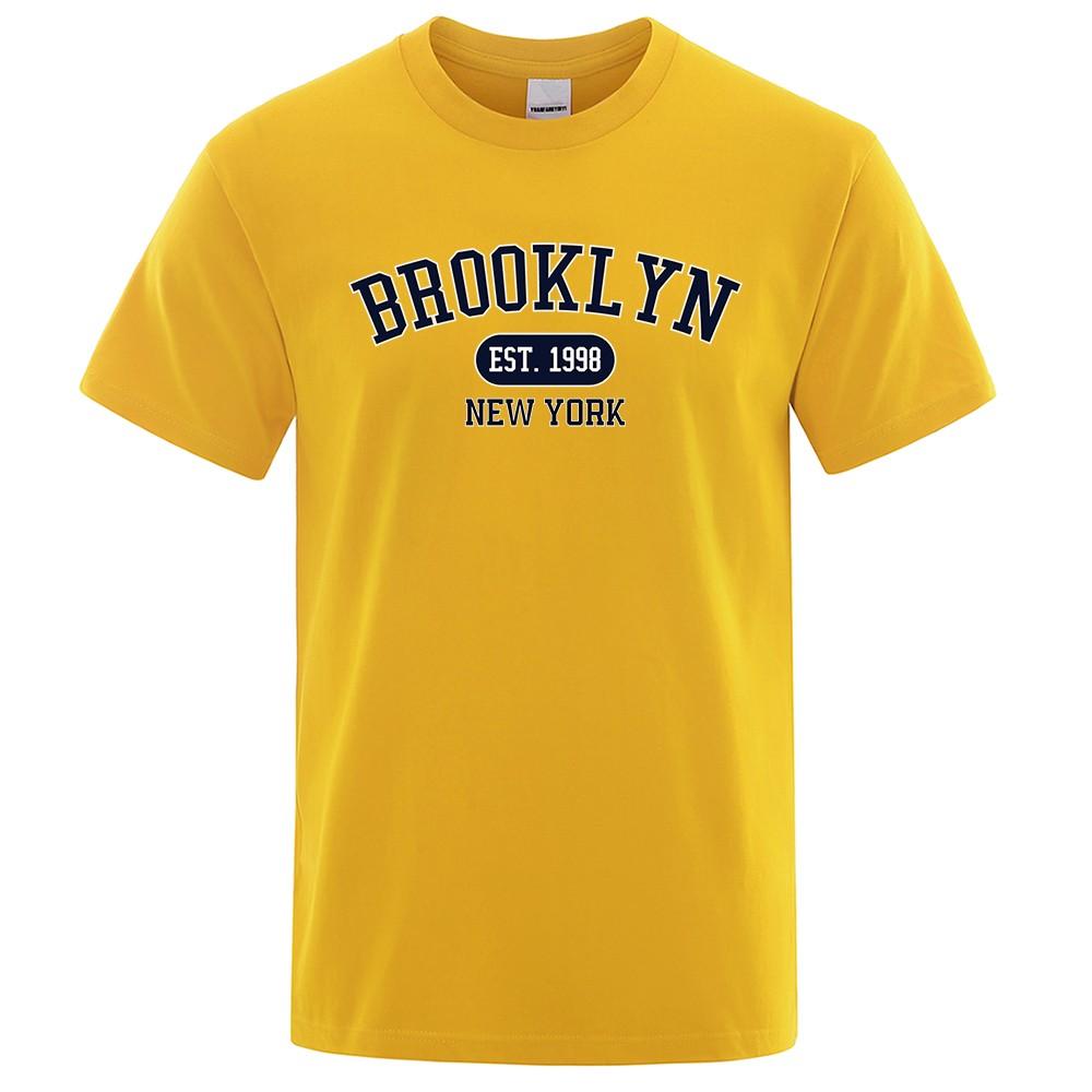 New American Unisexs summer retro Brooklyn letter print micro elastic breathable round neck Tshirt outdoor urban casual top