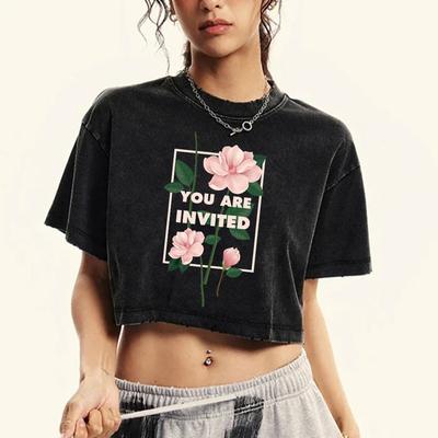 Вас приглашают Футболки с принтом розовых цветов, женские хлопковые топы, одежда, ретро хлопок, лето, короткий рукав