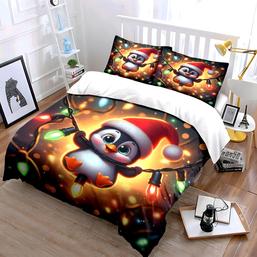 Festive penguin glow Bedding sets Duvet cover sets Duvet covers Pillowcases(1*Duvet Cover 2*Pillowcases without duvet insert)