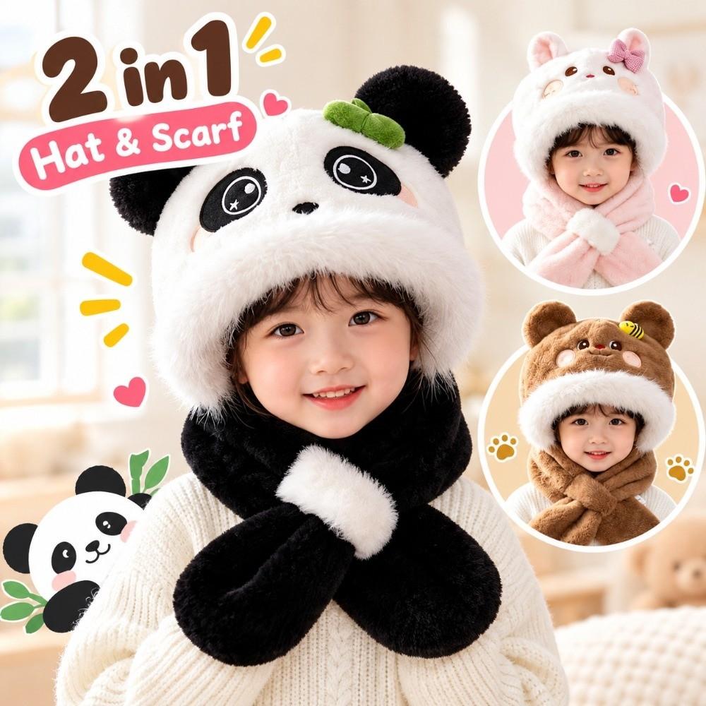 Windproof Kids Hat Scarf Set Soft Plush Earflap Hat New 2 in 1 Hat Scarf  Boys Girls