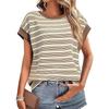 Women's Short-sleeved Tops Casual Round Neck Striped Knitted T-shirt Fashion Spring Loose T-shirt Lining