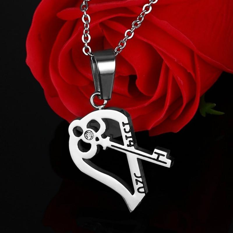 Романтический парный кулон с сердечком и кристаллом «Ее и его любовь», комплект ожерелья, цепочка из нержавеющей стали для любовника на день Святого Валентина