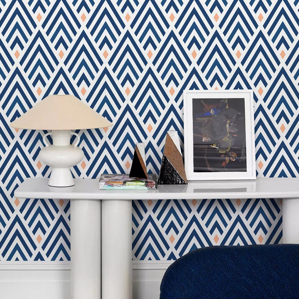 Blue Geometrical Lines Modern Wallpaper Personality Clothing Store Wall Home Renovation PVC Waterproof Thickened Self-Adhesive