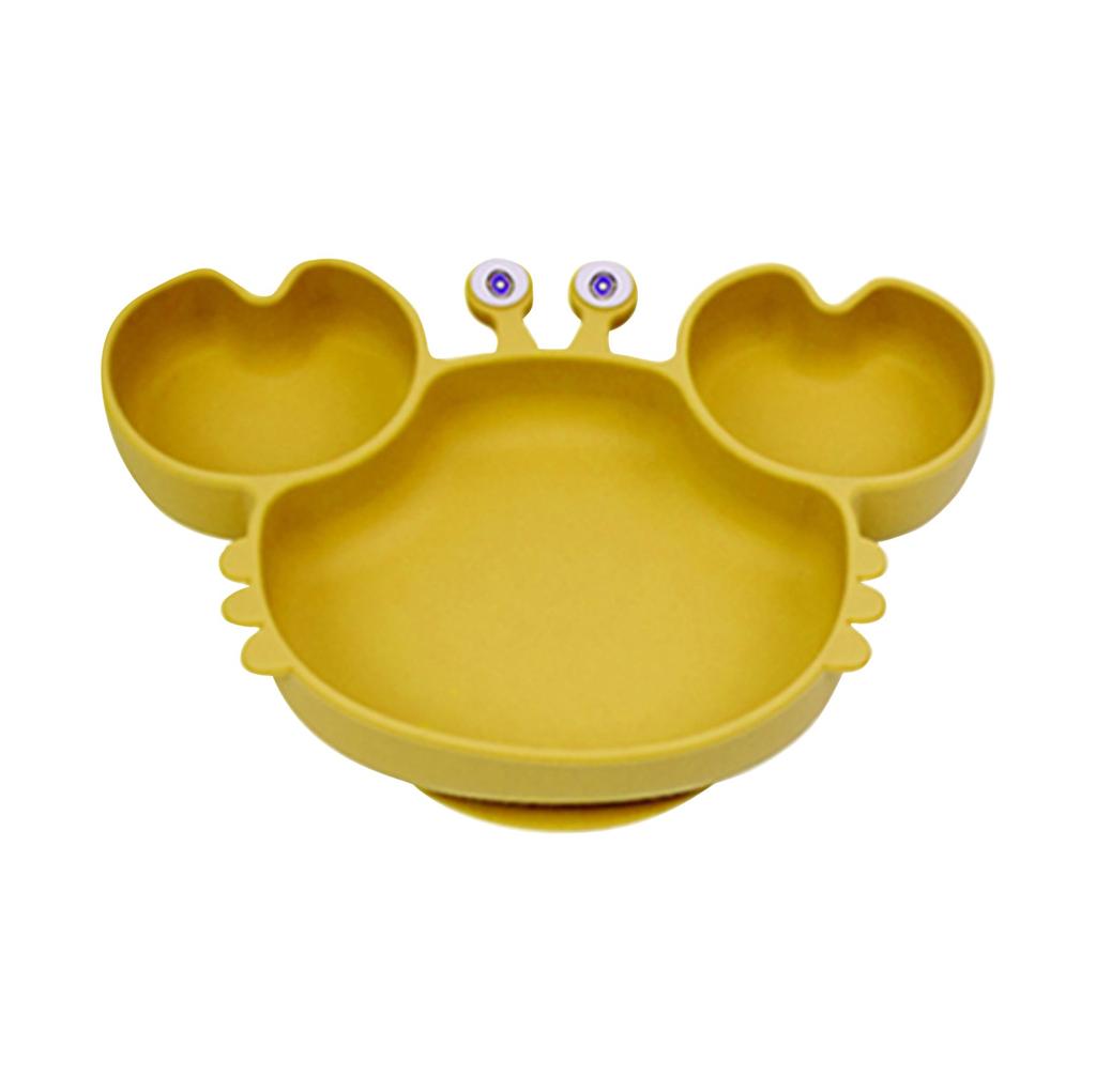 Детская обеденная тарелка, силиконовая посуда с мультяшным крабом, интегрированная разделенная пищевая дополнительная посуда, силиконовая детская обеденная тарелка