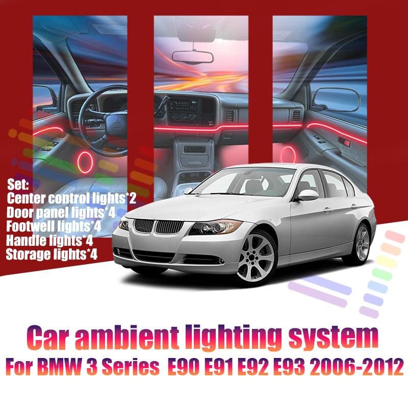 For BMW 3 Ser E90 E91 E92 E93 2006-2012 Car LED Ambient Lamps Colorful Atmosphere Lights AutoInterior Neon Strip 64 RGB Lighting Neon Lights 4