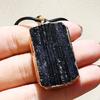 Натуральный кристалл необработанный камень квадратный черный турмалин окантовка подвеска нестандартные подвесные аксессуары