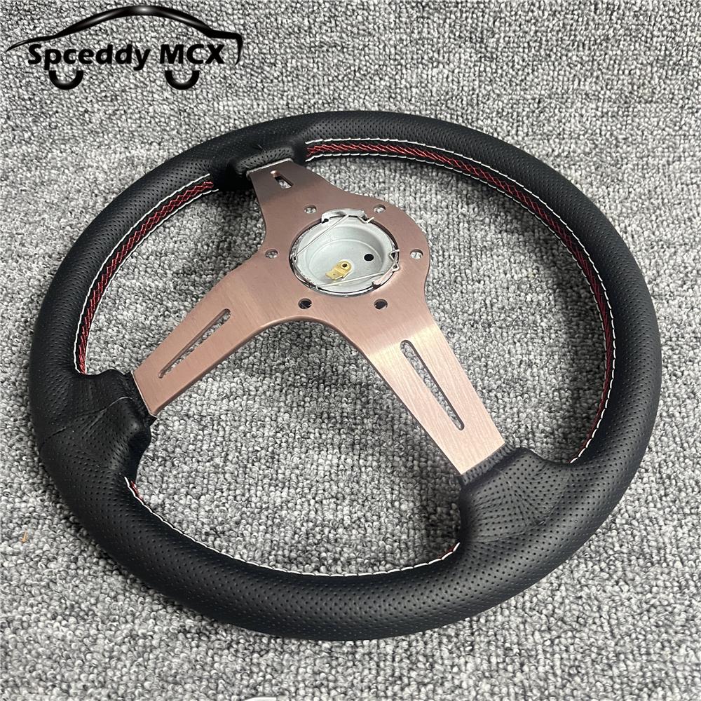 Spceddy For Steering Wheel 14inch 350mm Perforated Leather Concave Car Sports Steering Wheel