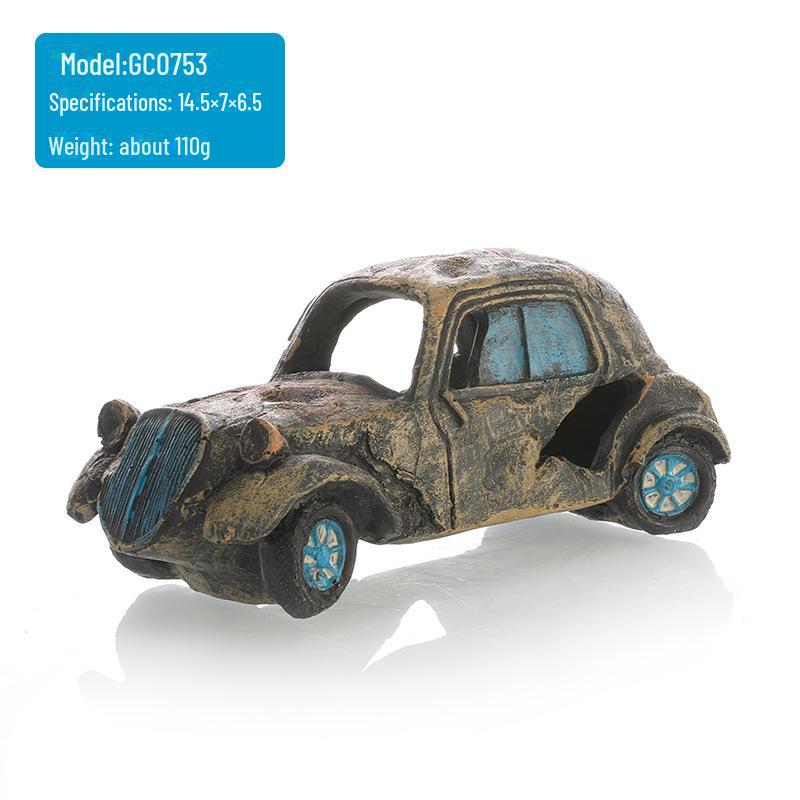 Украшение для аквариума из смоляной разбитой машины для рыб и креветок