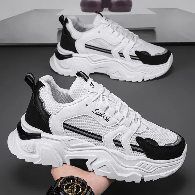 New Men's Casual Sport Shoes Breathable Vintage White Sneakers Autumn Popular Thick Bottom Trendy Shoes For Motorcycle